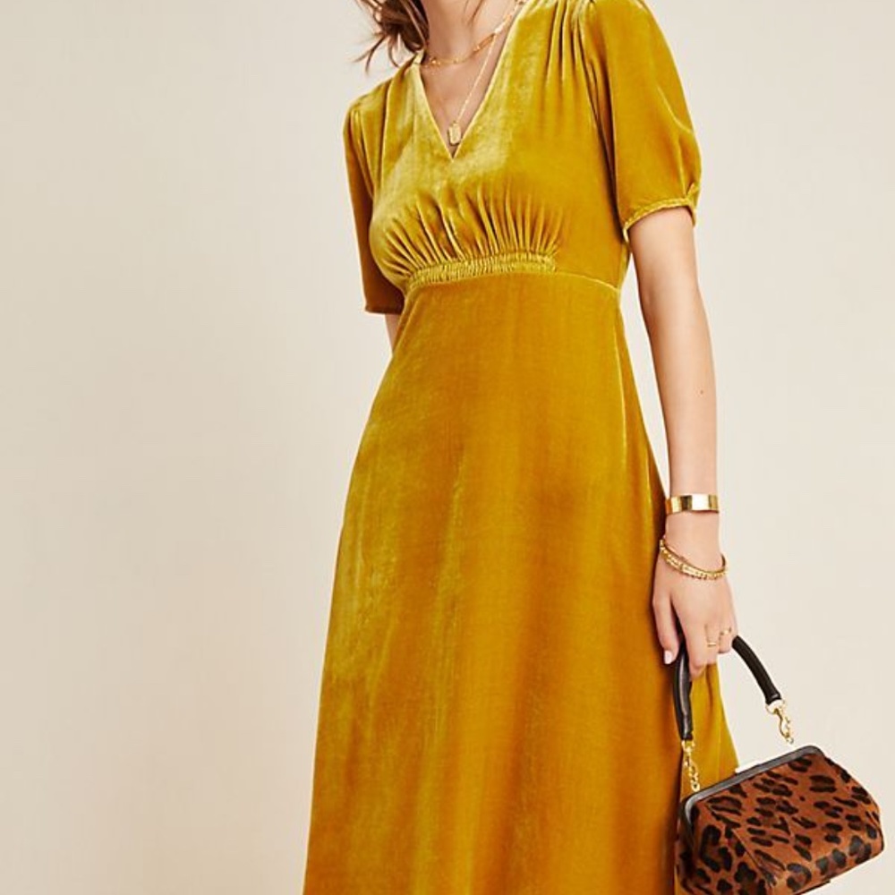 KACHEL X ANTHROPOLOGIE SONRISE GOLD VELVET DRESS 8